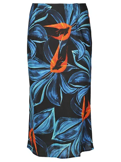 Louisa Ballou Printed Cotton Blend Silk Midi Skirt In Blue
