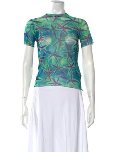 Pre-owned Louisa Ballou Printed Crew Neck Top In Blue