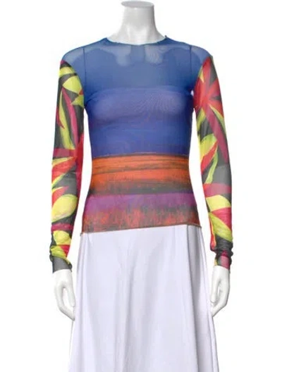 Pre-owned Louisa Ballou Printed Crew Neck Top In Blue