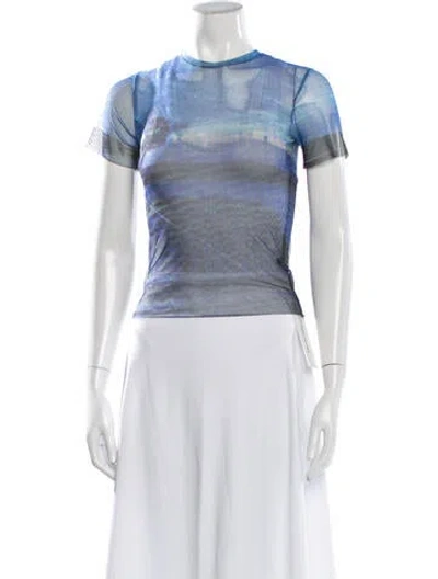 Pre-owned Louisa Ballou Printed Crew Neck Top In Blue/green