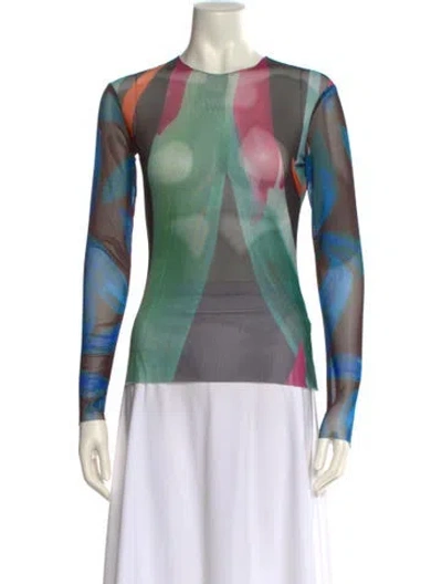 Pre-owned Louisa Ballou Printed Crew Neck Top In Green