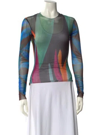 Pre-owned Louisa Ballou Printed Crew Neck Top In Orange