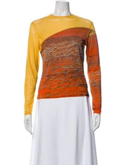 Pre-owned Louisa Ballou Printed Crew Neck Top In Orange