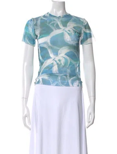 Pre-owned Louisa Ballou Printed Crew Neck T-shirt In Blue