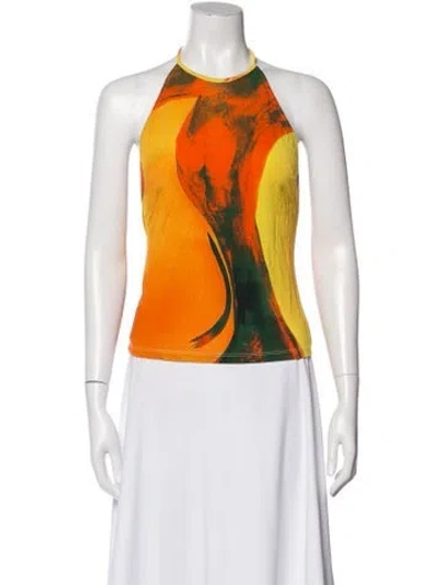 Pre-owned Louisa Ballou Printed Halterneck Top In Orange