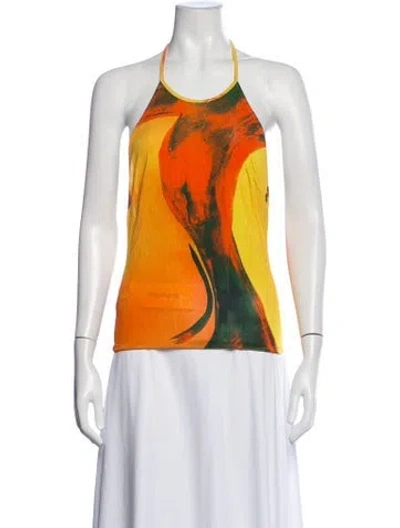Pre-owned Louisa Ballou Printed Halterneck Top In Orange