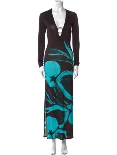 Pre-owned Louisa Ballou Printed Long Dress In Black