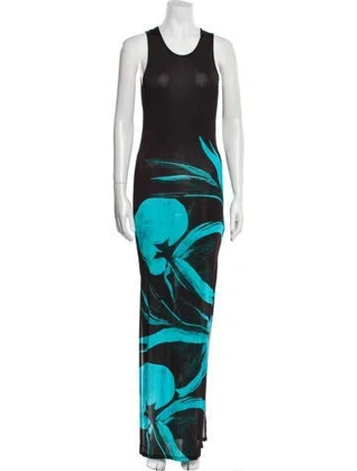 Pre-owned Louisa Ballou Printed Long Dress In Black