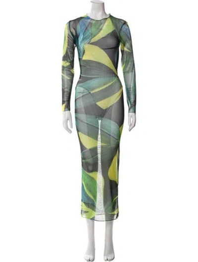 Pre-owned Louisa Ballou Printed Long Dress In Black