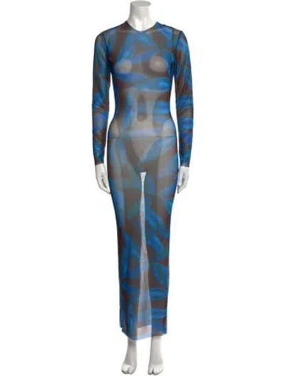 Pre-owned Louisa Ballou Printed Long Dress In Blue