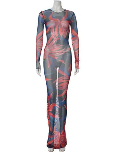 Pre-owned Louisa Ballou Printed Long Dress In Blue