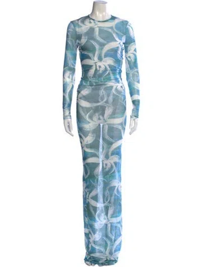 Pre-owned Louisa Ballou Printed Long Dress In Blue