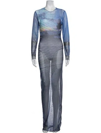 Pre-owned Louisa Ballou Printed Long Dress In Blue