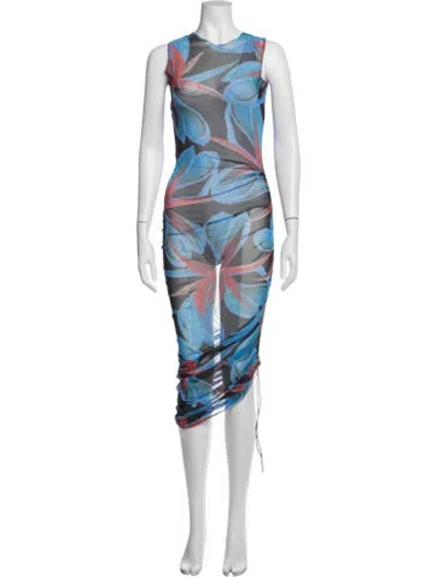 Pre-owned Louisa Ballou Printed Long Dress In Blue