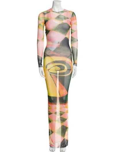 Pre-owned Louisa Ballou Printed Long Dress In Green