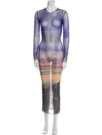 Pre-owned Louisa Ballou Printed Long Dress In Multi