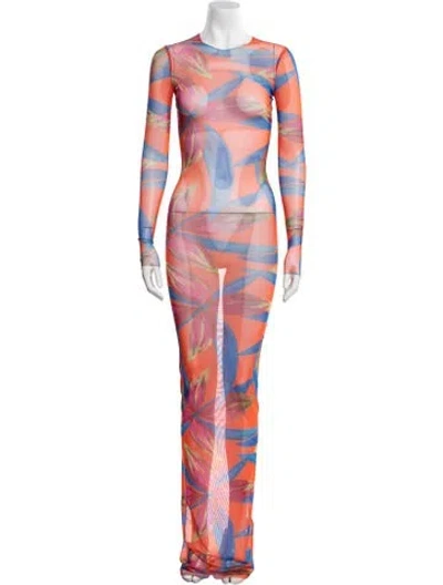 Pre-owned Louisa Ballou Printed Long Dress In Orange