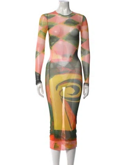 Pre-owned Louisa Ballou Printed Long Dress In Pink