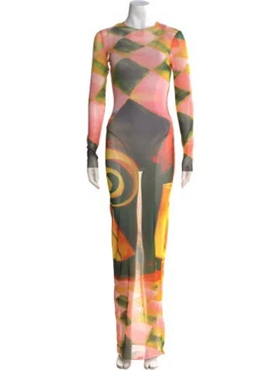 Pre-owned Louisa Ballou Printed Long Dress In Pink