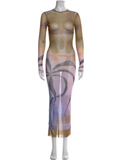 Pre-owned Louisa Ballou Printed Long Dress In Purple
