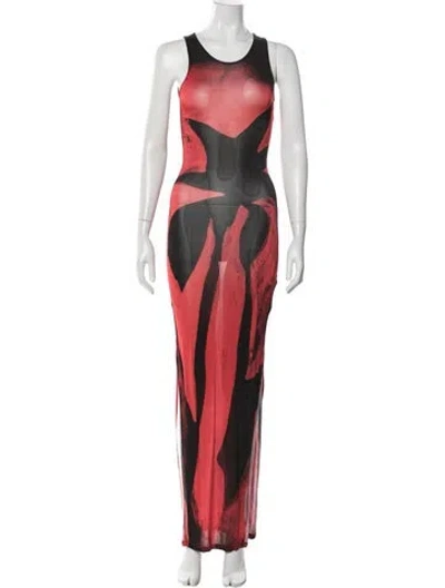 Pre-owned Louisa Ballou Printed Long Dress In Red