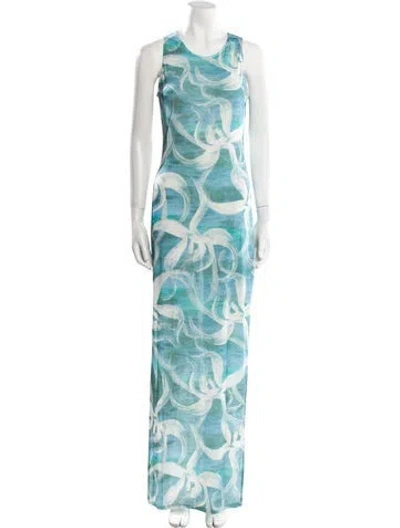 Pre-owned Louisa Ballou Printed Long Dress W/ Tags In Blue