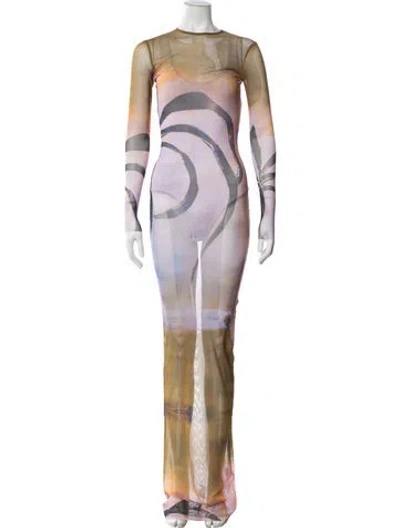 Pre-owned Louisa Ballou Printed Long Dress W/ Tags In Purple