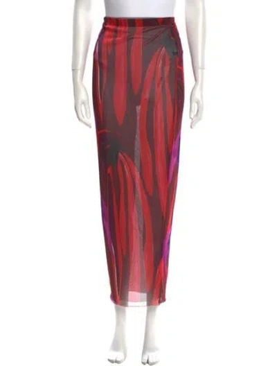 Pre-owned Louisa Ballou Printed Long Skirt In Red
