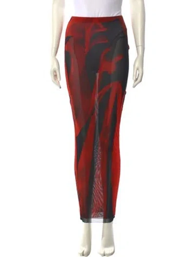 Pre-owned Louisa Ballou Printed Long Skirt In Red