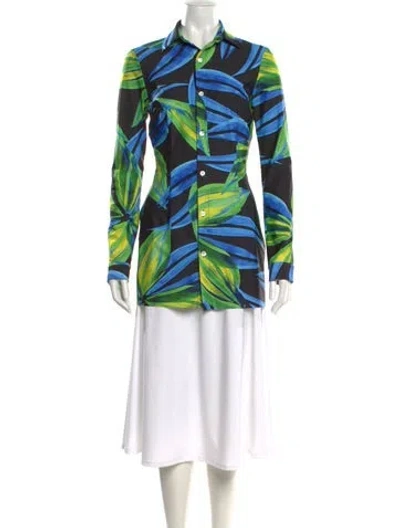 Pre-owned Louisa Ballou Printed Long Sleeve Tunic In Green