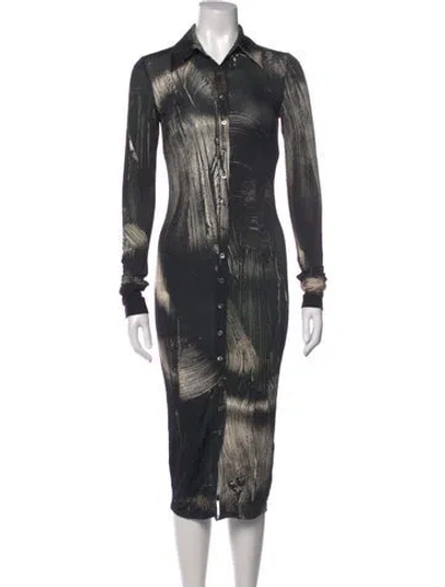 Pre-owned Louisa Ballou Printed Midi Length Dress In Black
