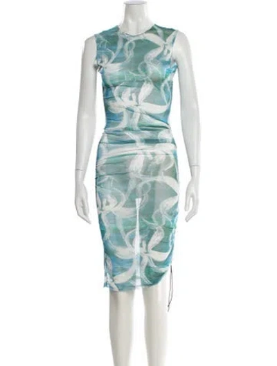 Pre-owned Louisa Ballou Printed Midi Length Dress In Blue