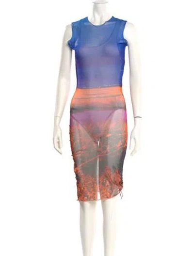 Pre-owned Louisa Ballou Printed Midi Length Dress In Blue