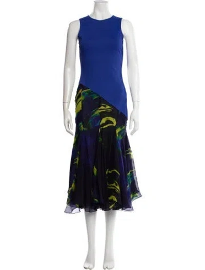 Pre-owned Louisa Ballou Printed Midi Length Dress In Blue