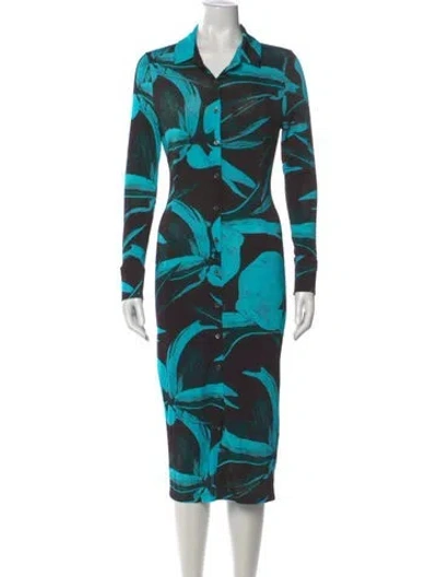 Pre-owned Louisa Ballou Printed Midi Length Dress In Green