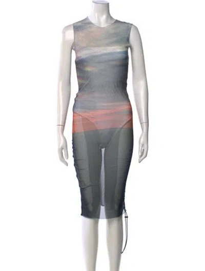 Pre-owned Louisa Ballou Printed Midi Length Dress In Multi