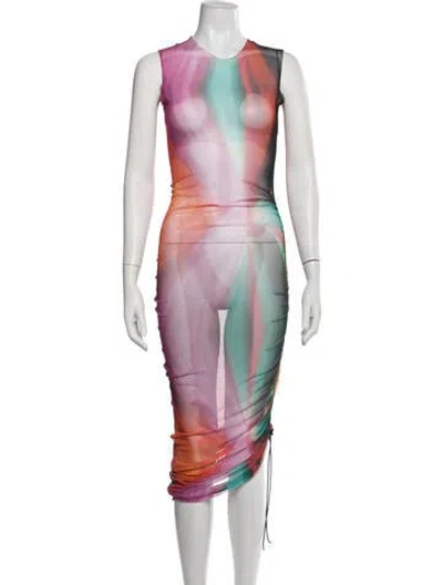 Pre-owned Louisa Ballou Printed Midi Length Dress In Neutrals