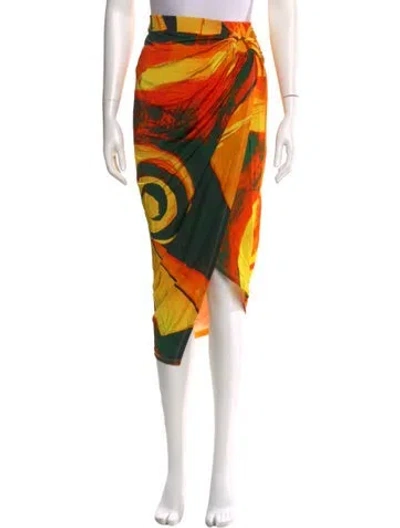 Pre-owned Louisa Ballou Printed Midi Length Skirt In Orange