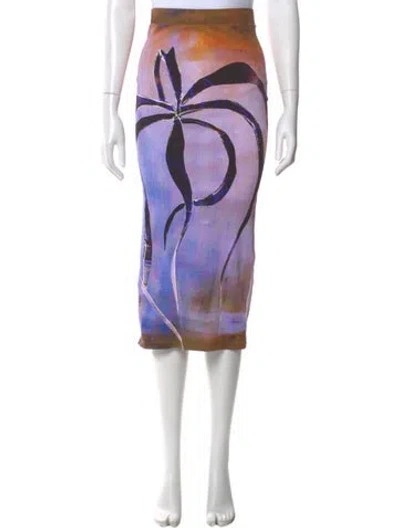 Pre-owned Louisa Ballou Printed Midi Length Skirt In Purple
