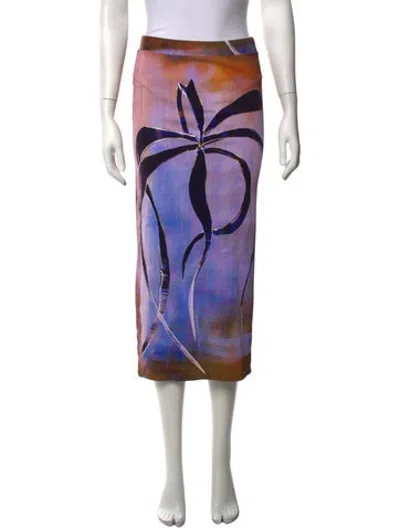 Pre-owned Louisa Ballou Printed Midi Length Skirt In Purple