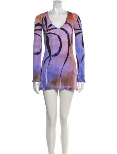 Pre-owned Louisa Ballou Printed Mini Dress In Blue