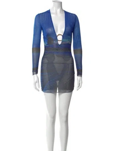 Pre-owned Louisa Ballou Printed Mini Dress In Blue
