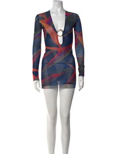 Pre-owned Louisa Ballou Printed Mini Dress In Blue