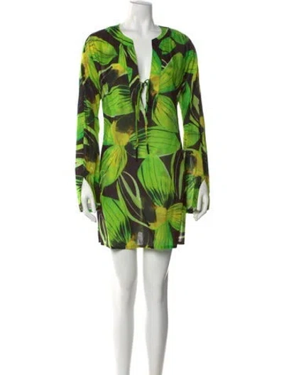 Pre-owned Louisa Ballou Printed Mini Dress In Green