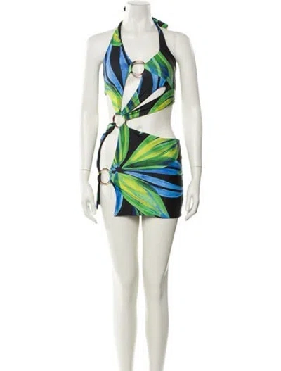 Pre-owned Louisa Ballou Printed Mini Dress In Green