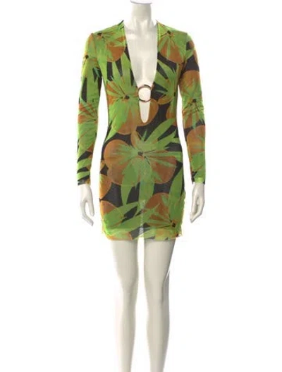 Pre-owned Louisa Ballou Printed Mini Dress In Green