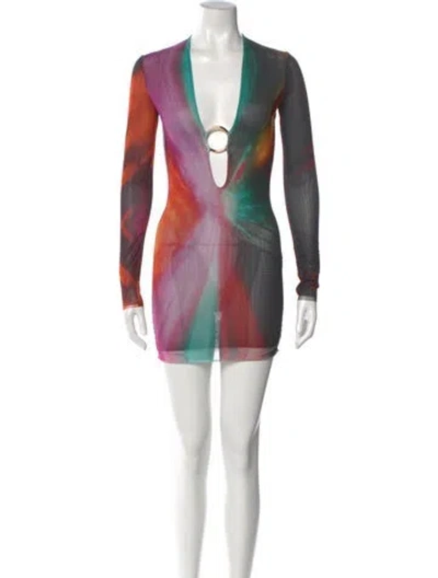 Pre-owned Louisa Ballou Printed Mini Dress In Orange