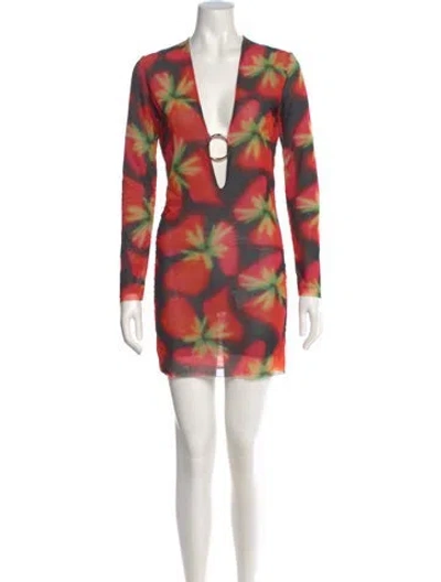 Pre-owned Louisa Ballou Printed Mini Dress In Red