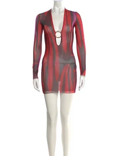 Pre-owned Louisa Ballou Printed Mini Dress In Red