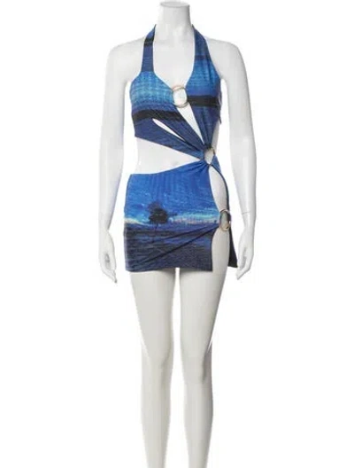 Pre-owned Louisa Ballou Printed Mini Dress W/ Tags In Blue